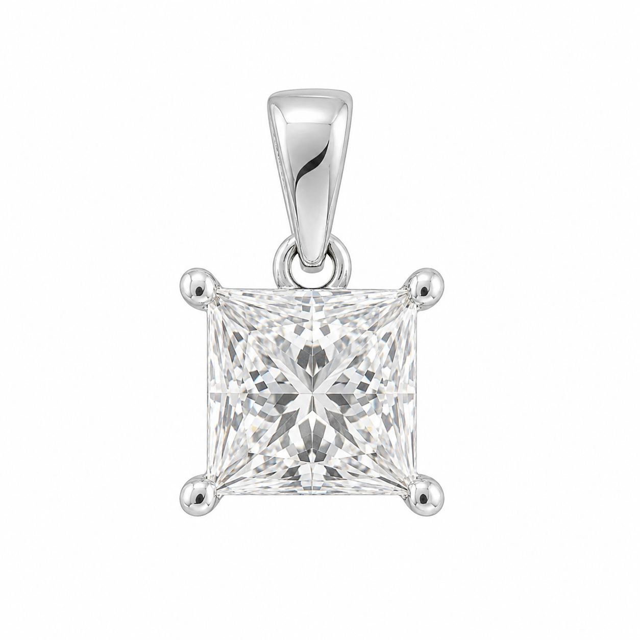 14K White Gold 12.00mm Charm Princess Cut 2.00 ct Lab Grown Diamond