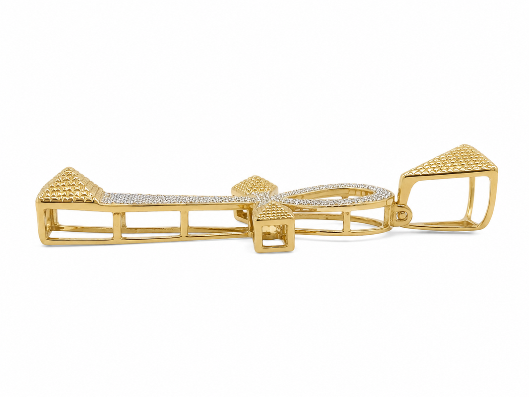 10K Yellow Gold Charm 0.50 ct Natural Diamond Ankh Pendant Two- Tone