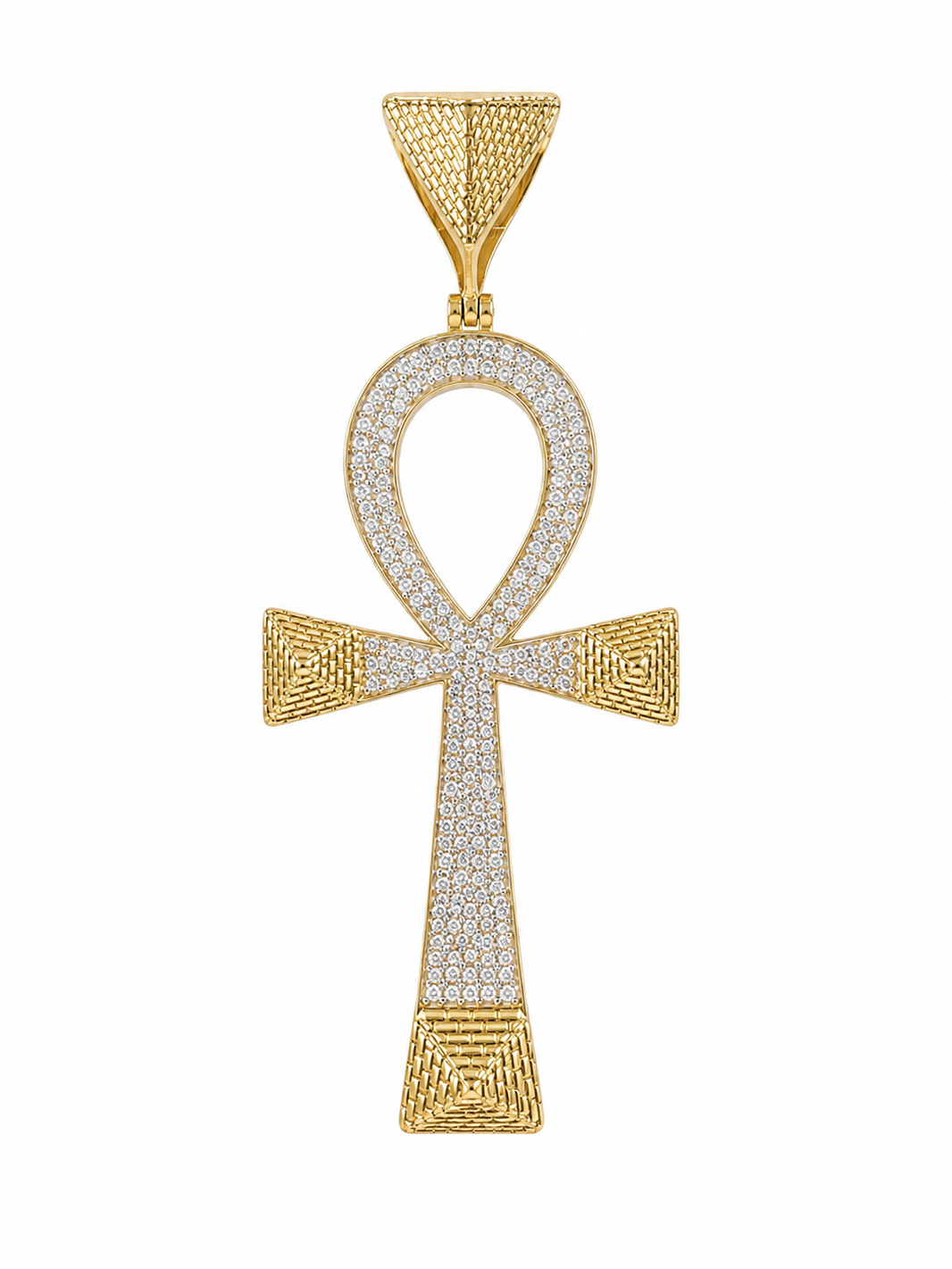 10K Yellow Gold Charm 0.50 ct Natural Diamond Ankh Pendant Two- Tone
