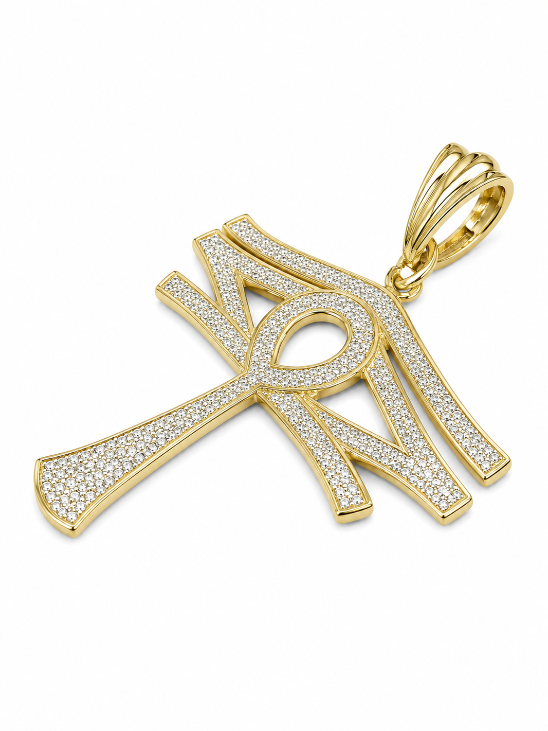 10K Yellow Gold Ankh & Eye of Horus Charm 0.50 ct Natural Diamond