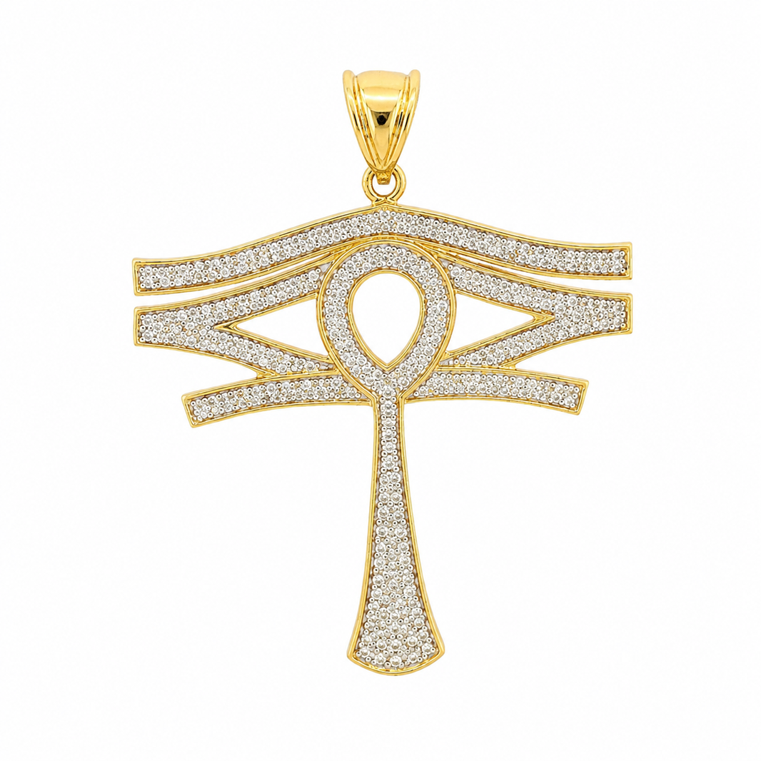 10K Yellow Gold Ankh & Eye of Horus Charm 0.50 ct Natural Diamond