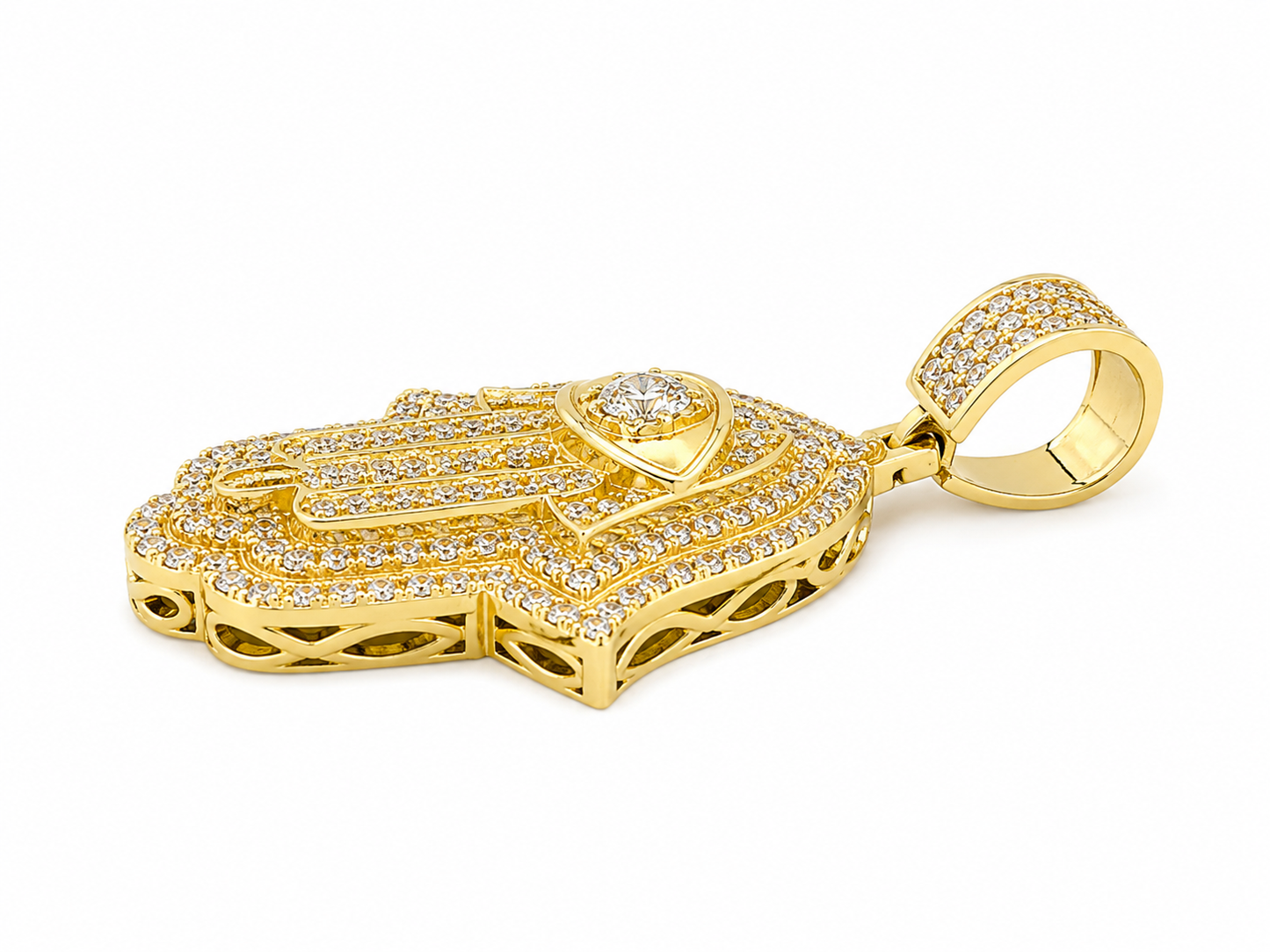 14K Yellow Gold “Hamsa Hand” Charm 1.27 ct Natural Diamond
