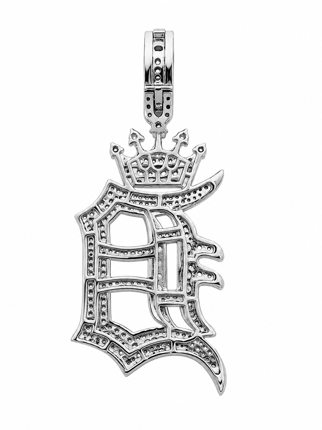 10K White Gold “Detroit Crown”Charm 3.50 ct Natural Diamond