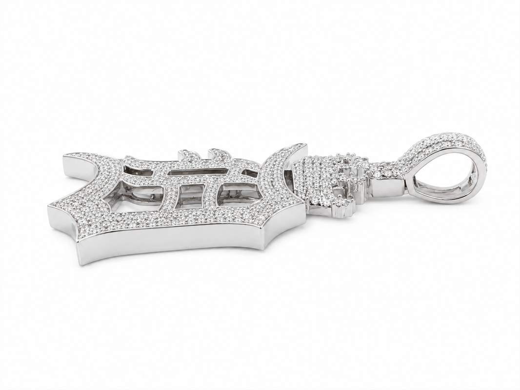 10K White Gold “Detroit Crown”Charm 3.50 ct Natural Diamond