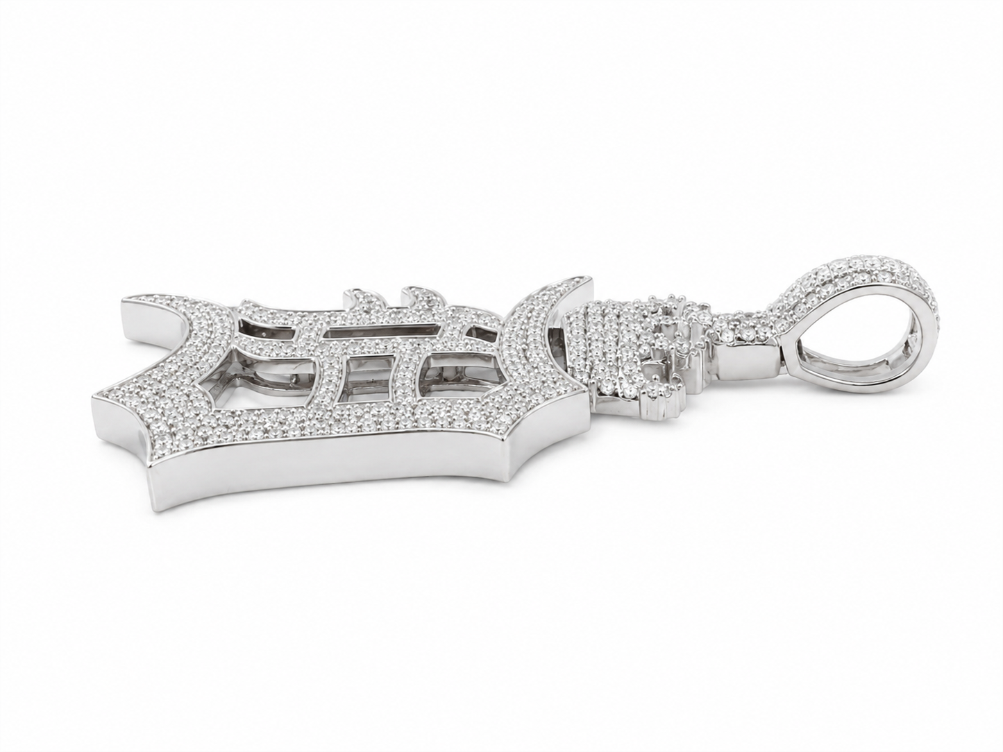 10K White Gold “Detroit Crown”Charm 3.50 ct Natural Diamond