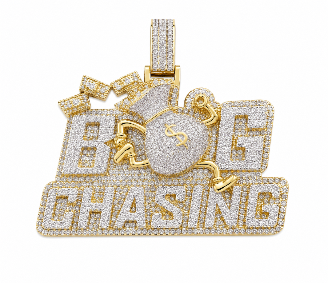 10K Two-Tone Gold “Bag Chasing” Charm 1.35 ct Natural Diamond