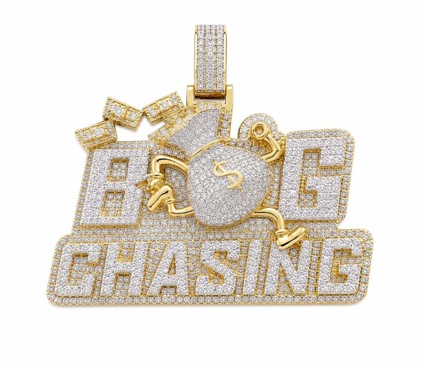 10K Two-Tone Gold “Bag Chasing” Charm 1.35 ct Natural Diamond
