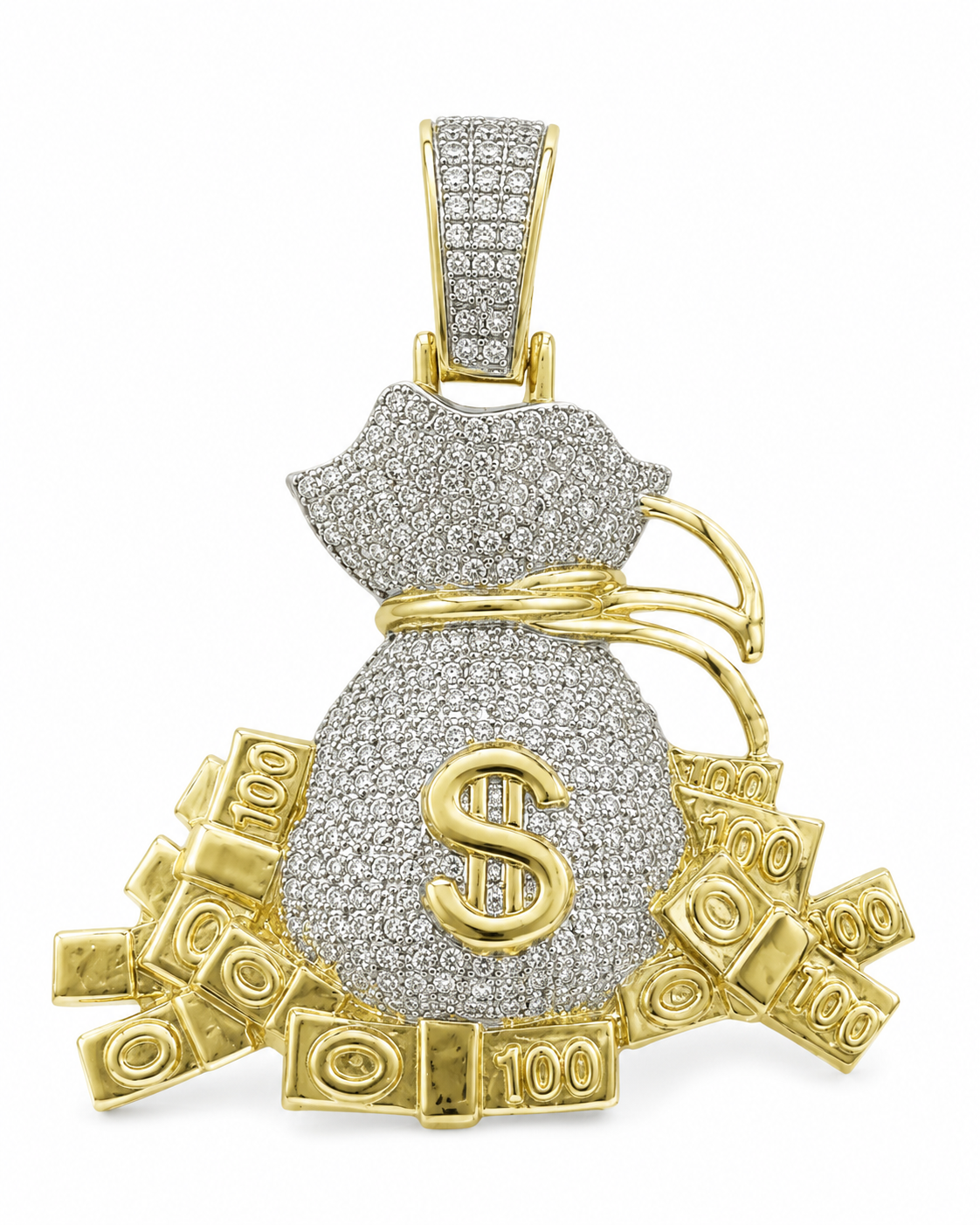 10K Two-Tone Gold “Money Bag” Charm 0.64 ct Natural Diamond