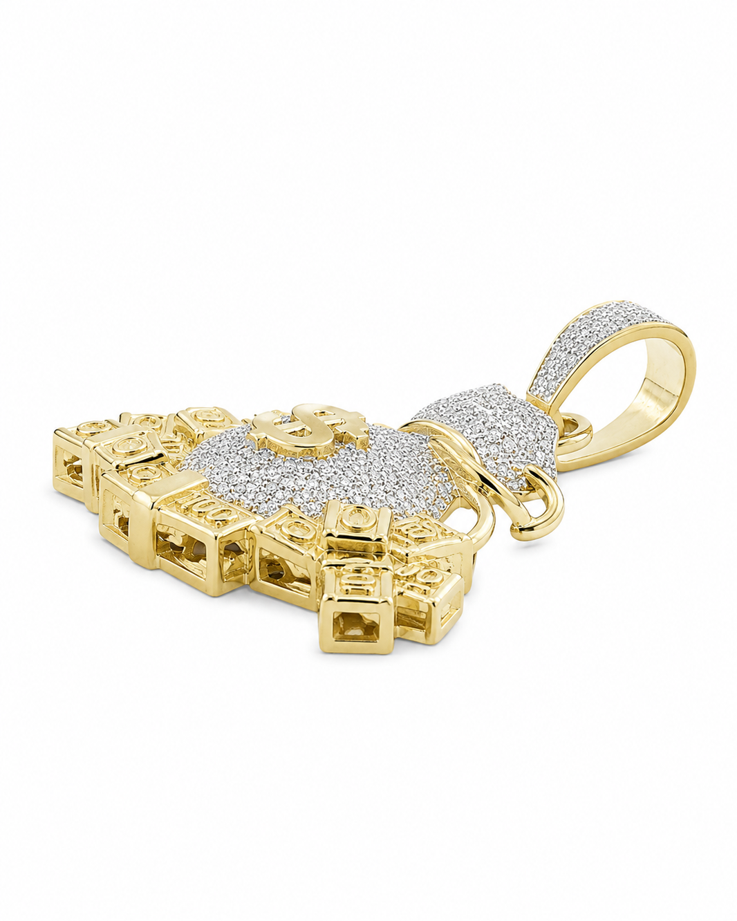 10K Two-Tone Gold “Money Bag” Charm 0.64 ct Natural Diamond