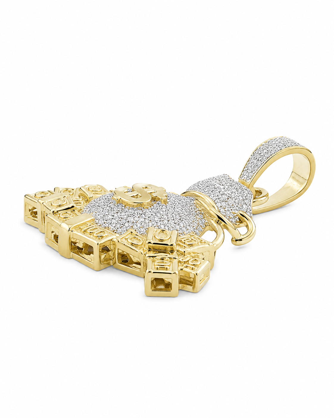 10K Two-Tone Gold “Money Bag” Charm 0.64 ct Natural Diamond