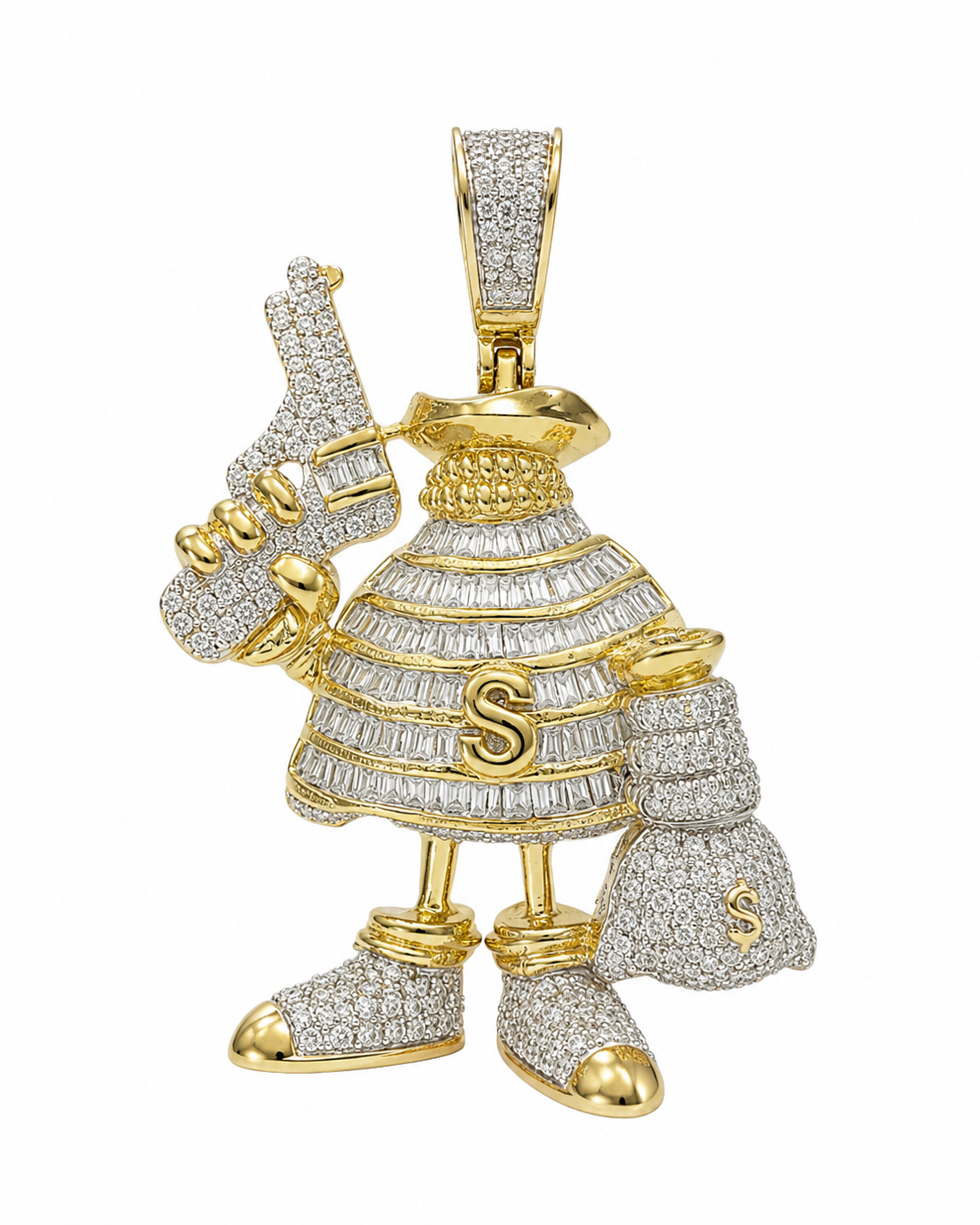 10K Yellow Two-Tone "Money Bag" Charm 0.88 ct Natural Diamond