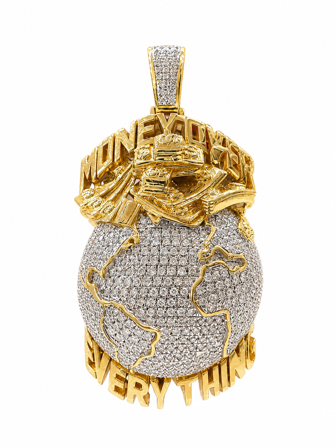 10K Two-Tone Gold "Money Over Everything" Charm 0.89 ct Natural Diamond