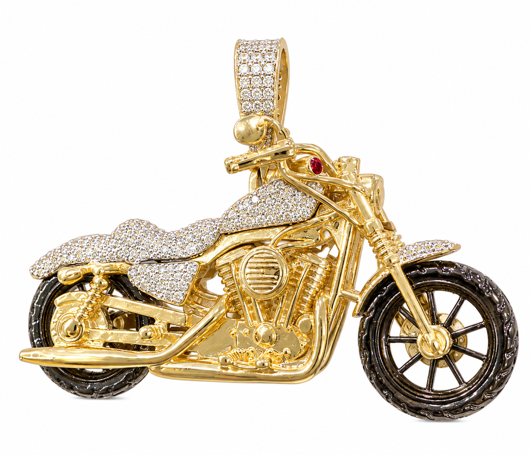 10K Yellow Gold “Motorcycle”Charm 2.00 ct Natural Diamond