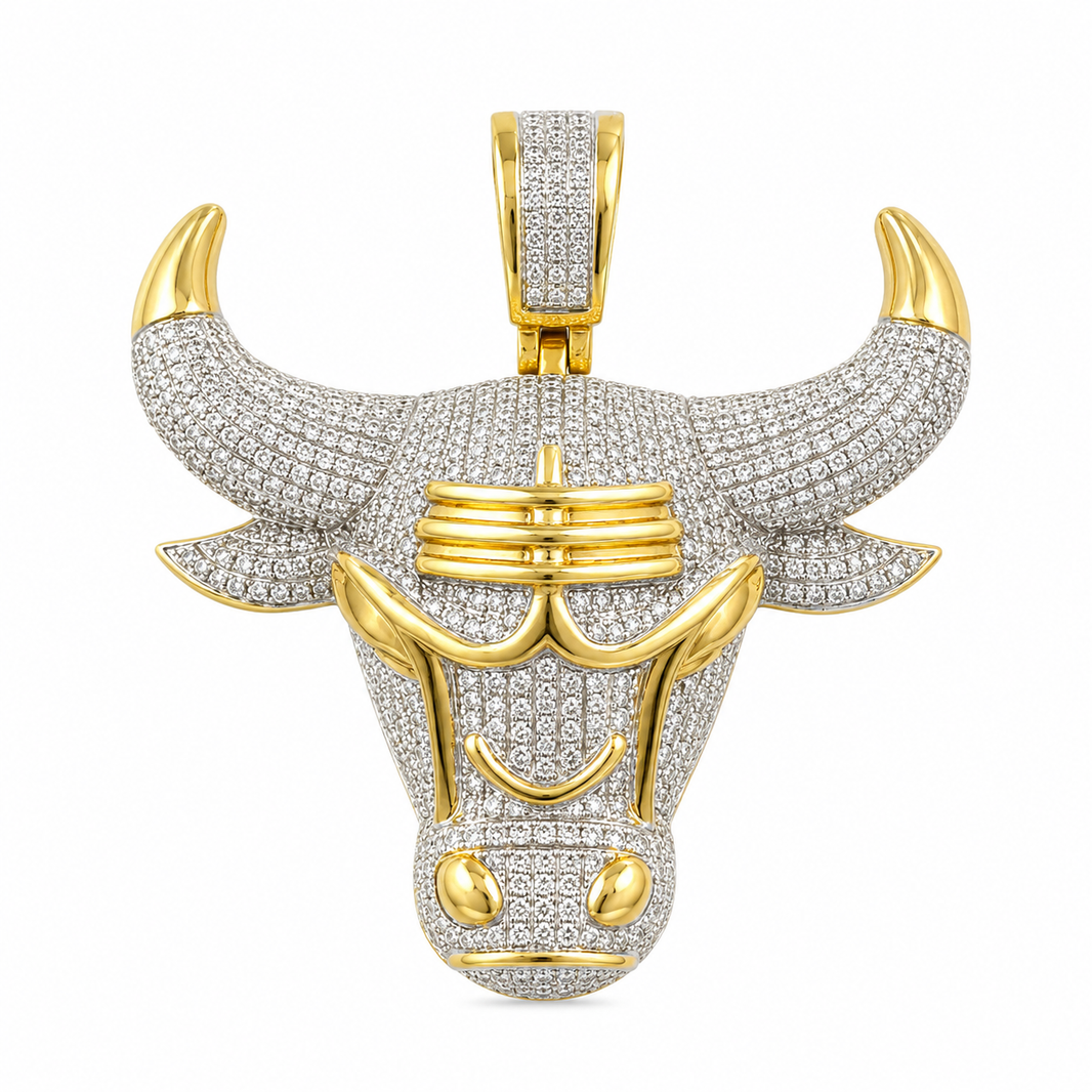 10K Yellow Gold Bull Head Charm 1.24 ct Natural Diamond