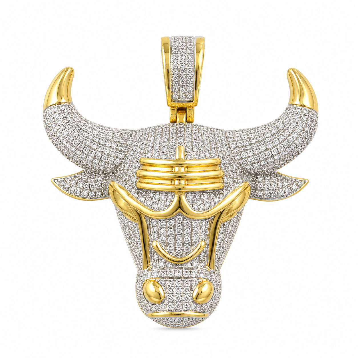 10K Yellow Gold Bull Head Charm 1.24 ct Natural Diamond