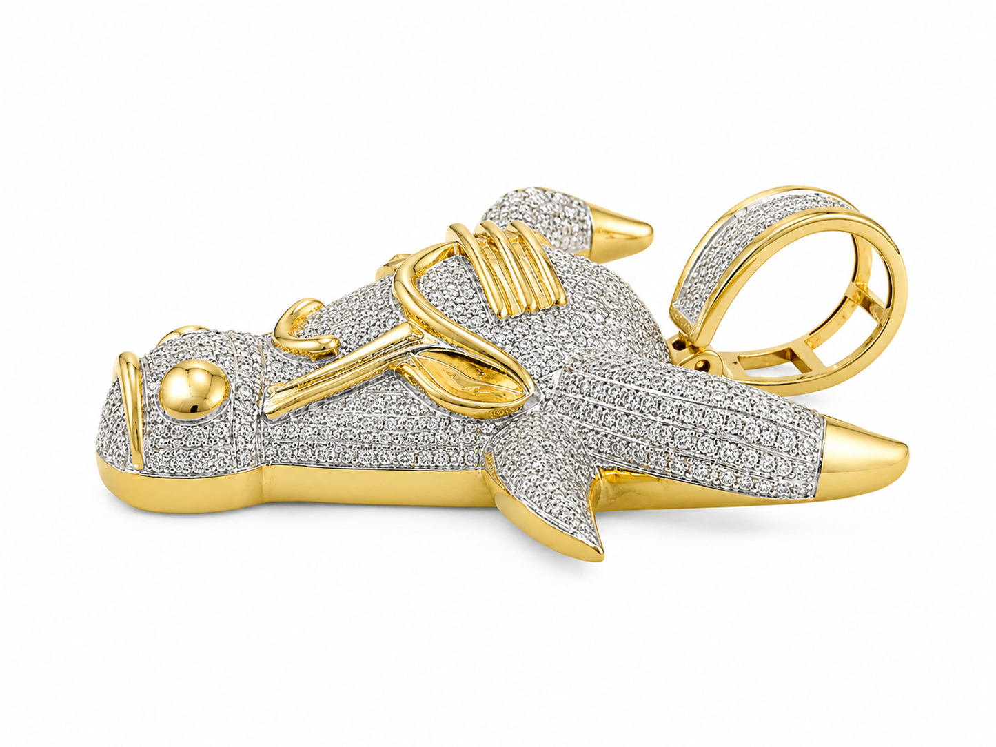 10K Yellow Gold Bull Head Charm 1.24 ct Natural Diamond