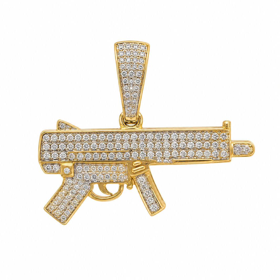 10K Yellow Gold SMG Gun Charm 0.70 ct Natural Diamond