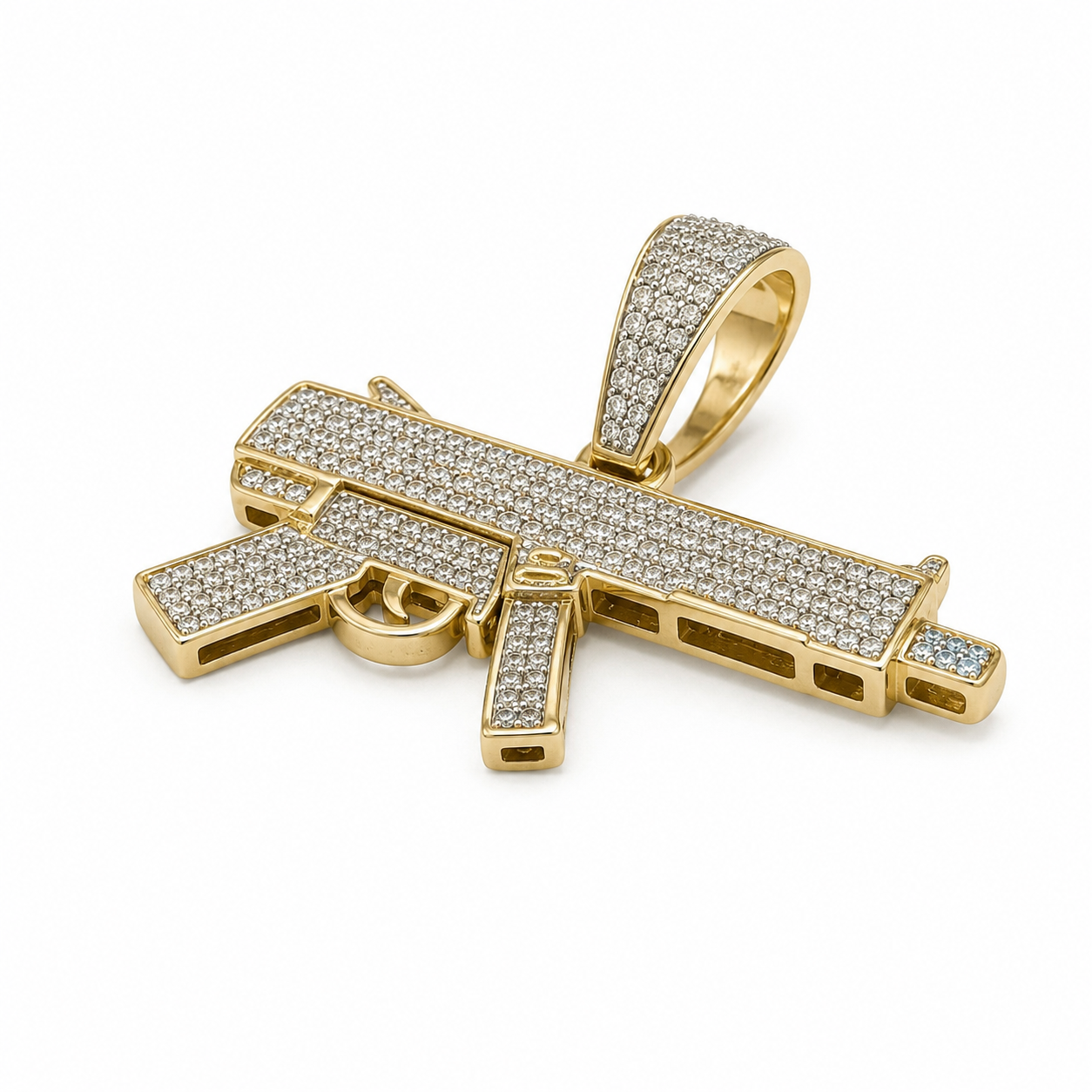 10K Yellow Gold SMG Gun Charm 0.70 ct Natural Diamond