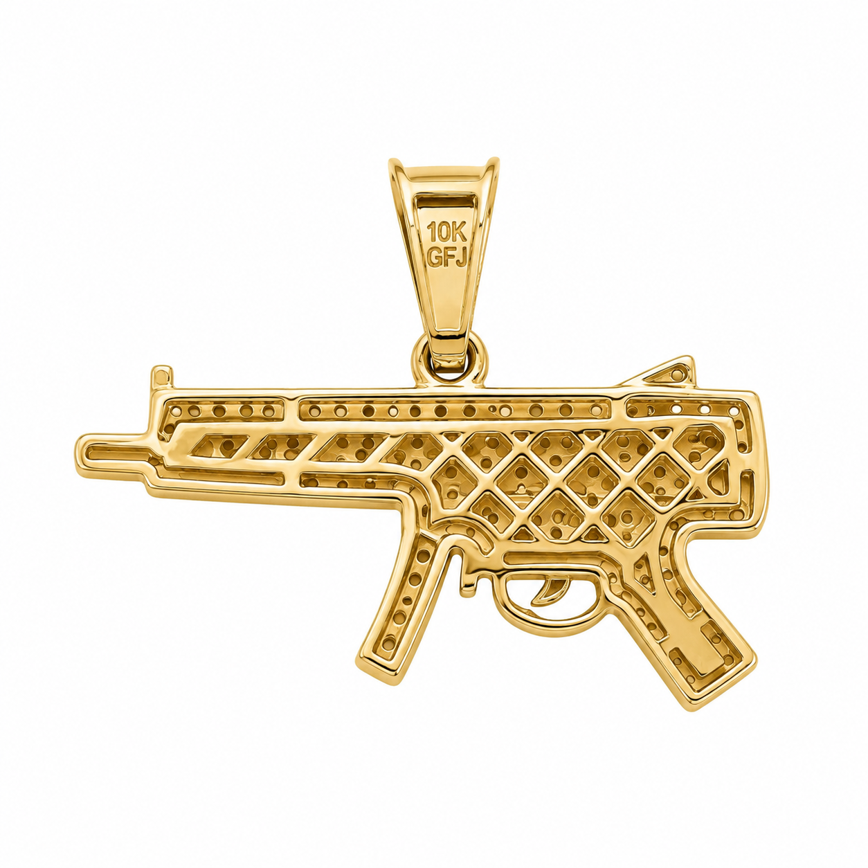 10K Yellow Gold SMG Gun Charm 0.70 ct Natural Diamond