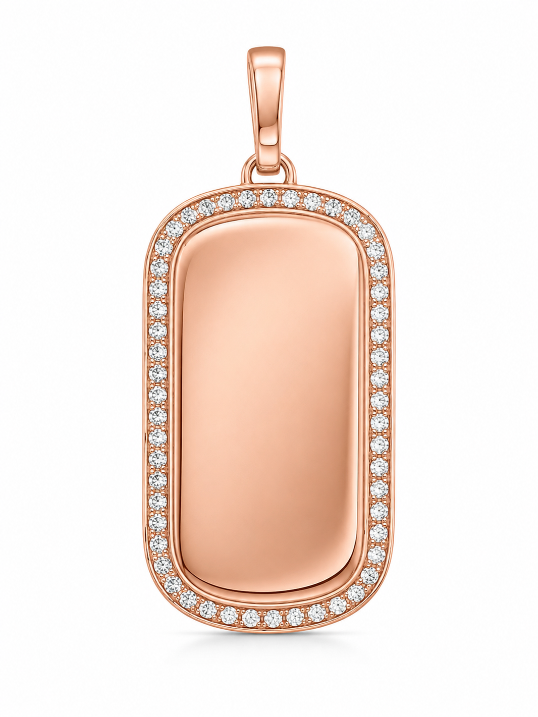 10K Rose Gold Engravable Dog-Tag Charm 1.90 ct Natural Diamond