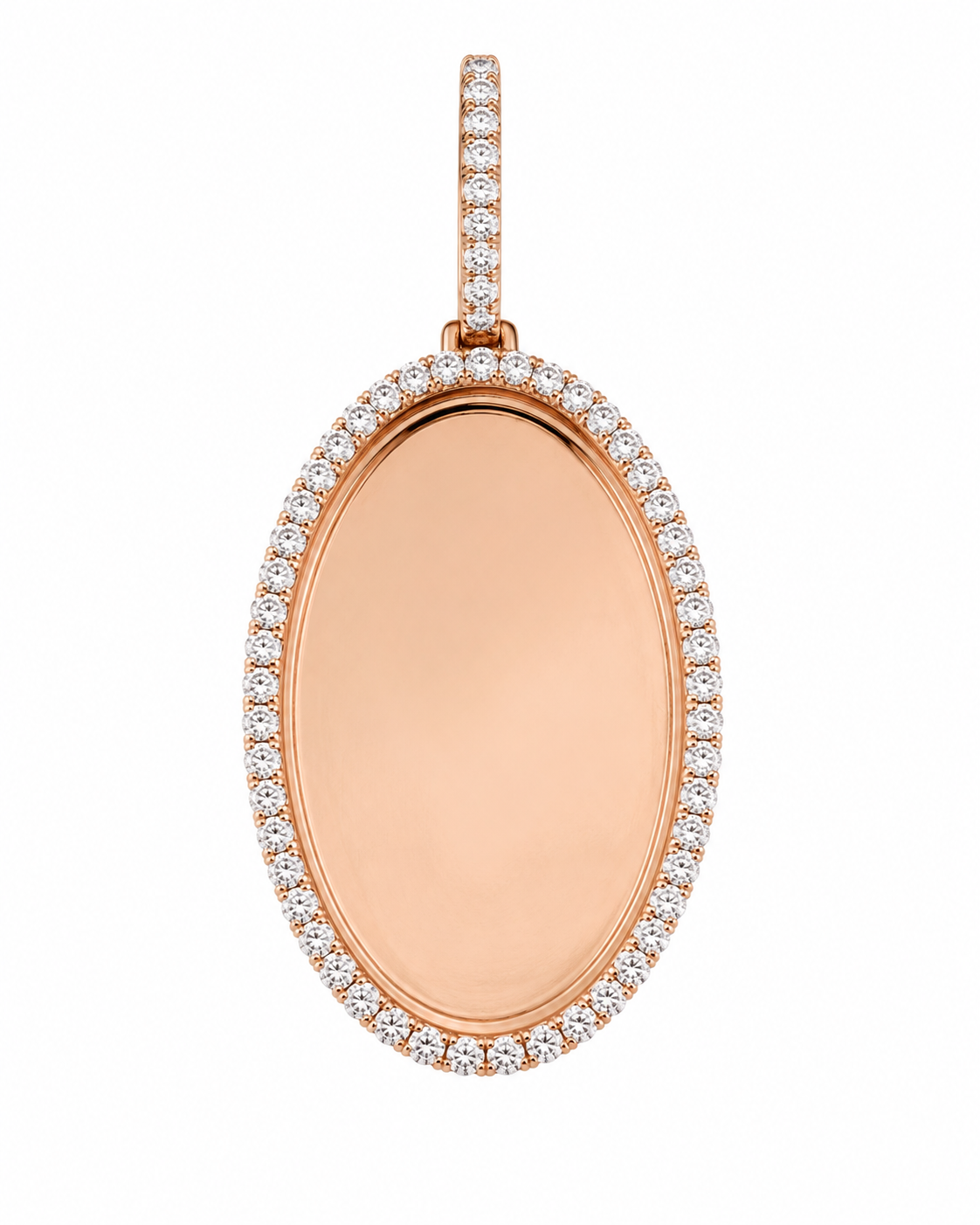10K Rose Gold Engravable Picture Pendant Oval Charm 1.17 ct Natural Diamond