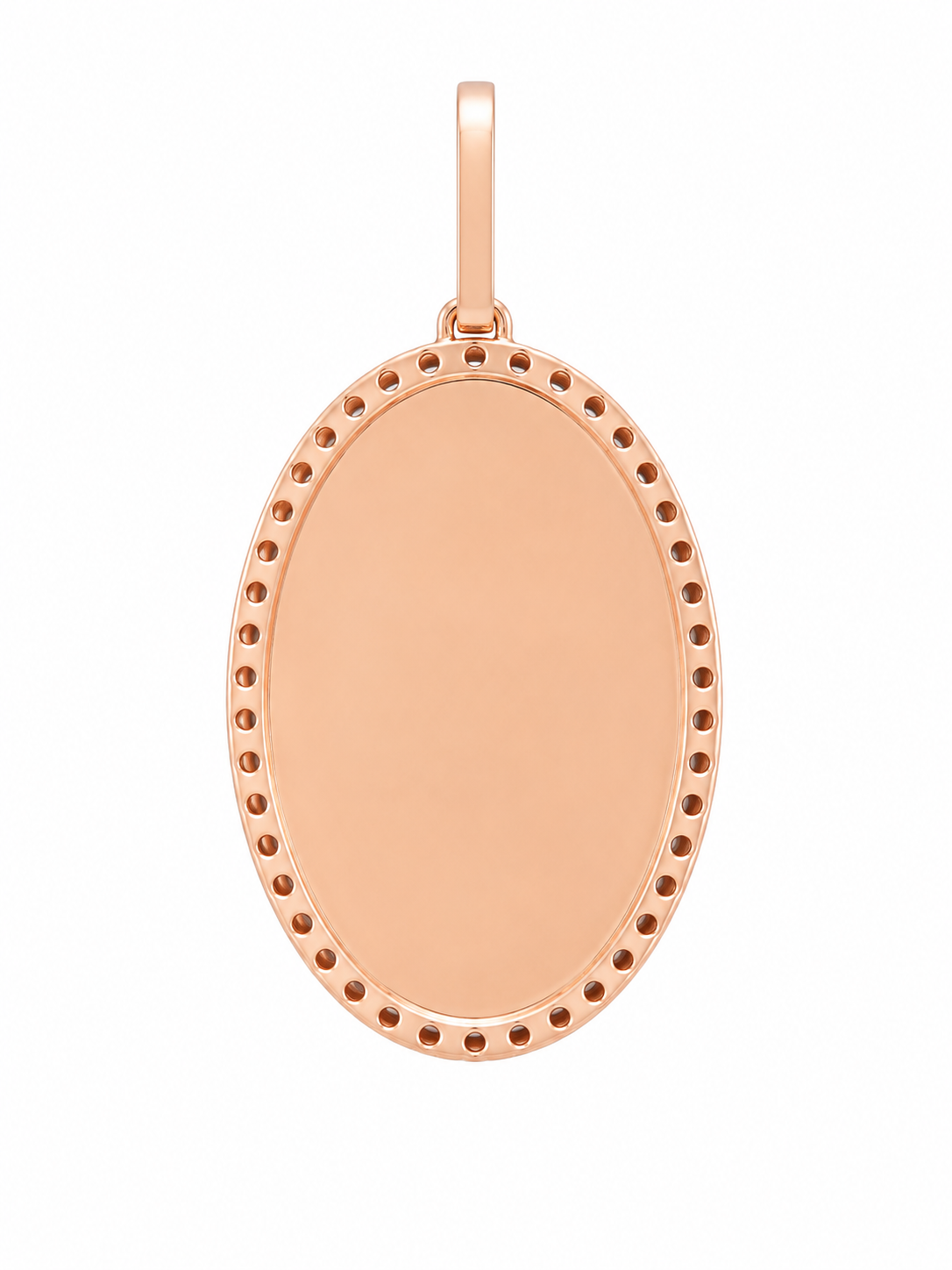 10K Rose Gold Engravable Picture Pendant Oval Charm 1.17 ct Natural Diamond