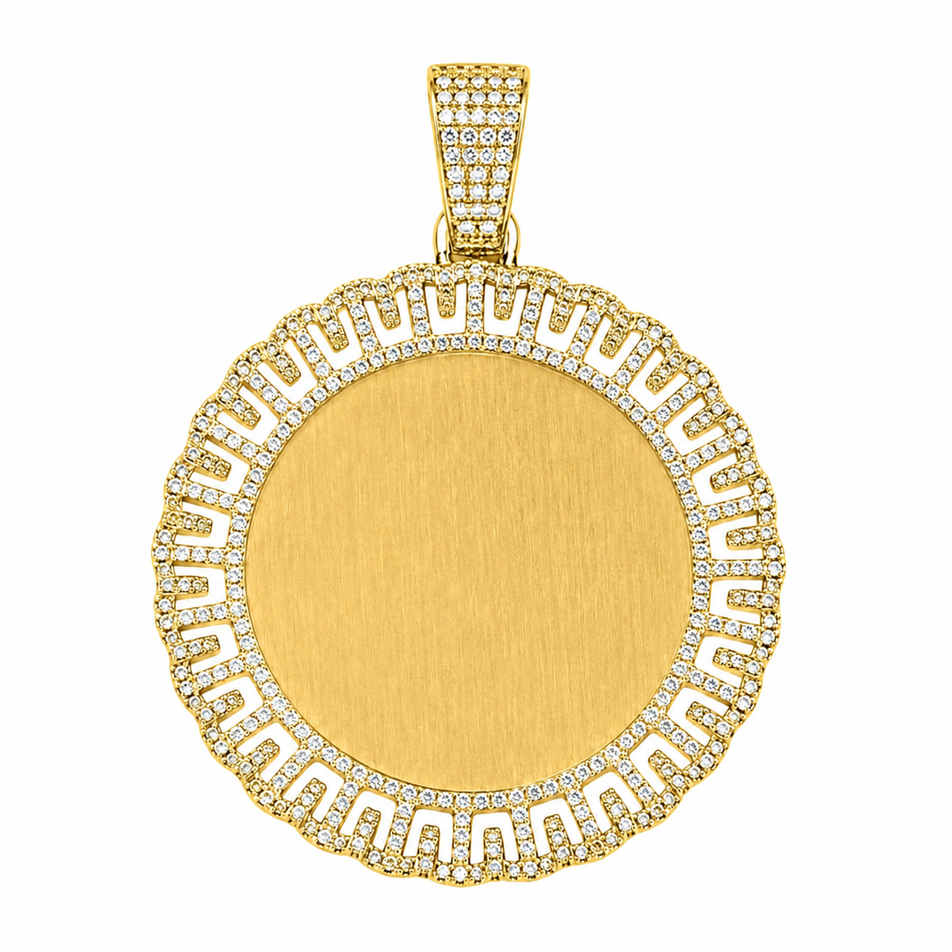 10K Two-Tone Gold Engravable Picture Pendant Round Charm 0.56 ct Natural Diamond