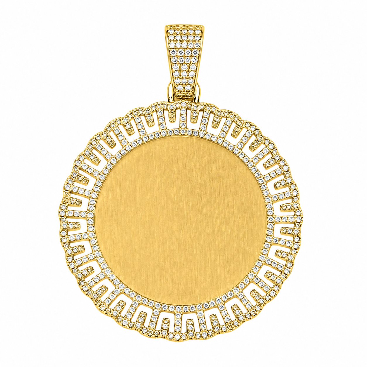 10K Two-Tone Gold Engravable Picture Pendant Round Charm 0.56 ct Natural Diamond