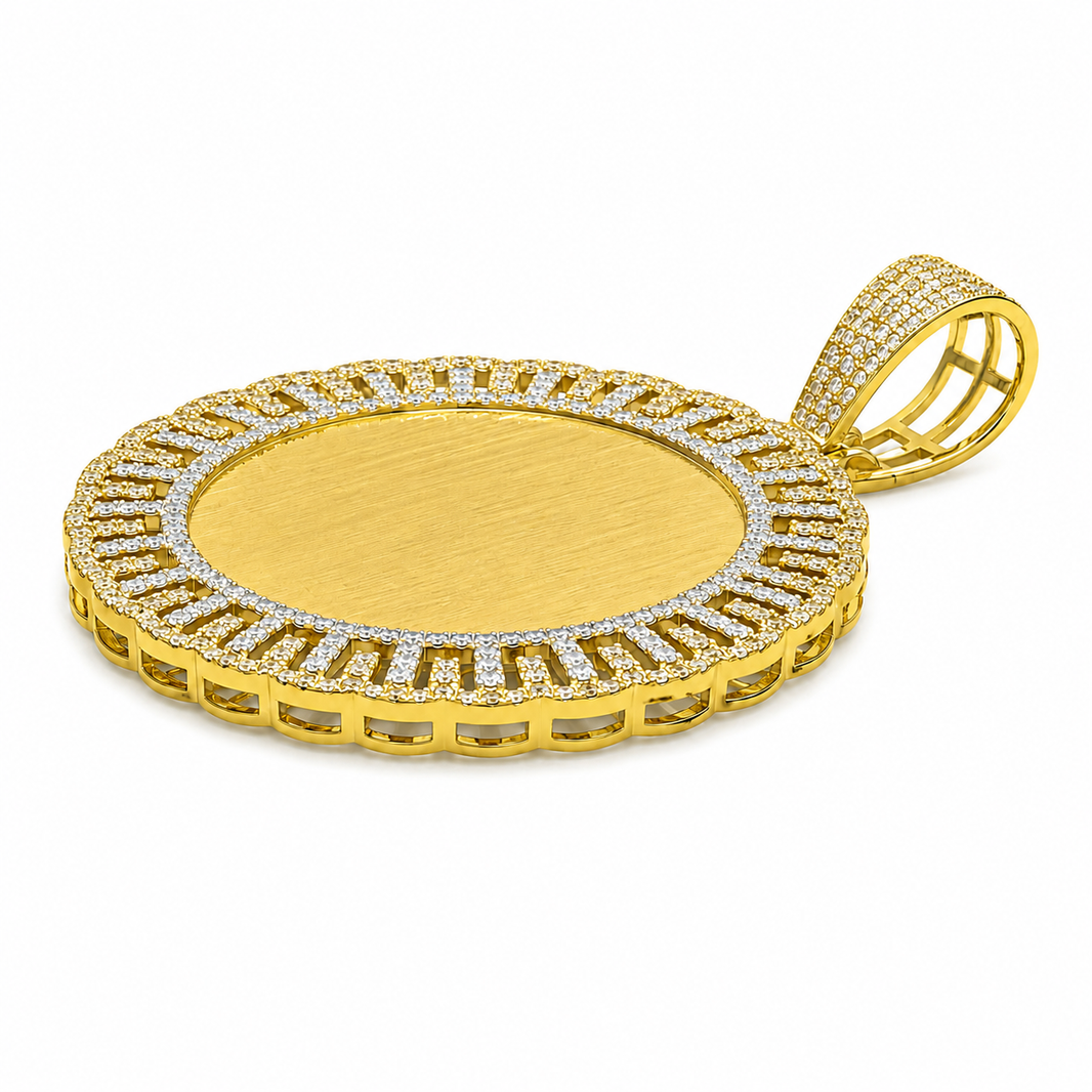 10K Two-Tone Gold Engravable Picture Pendant Round Charm 0.56 ct Natural Diamond