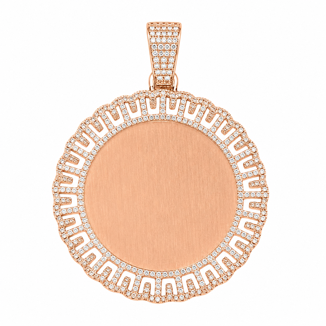 10K Two-Tone Gold Engravable Picture Pendant Round Charm 0.53 ct Natural Diamond