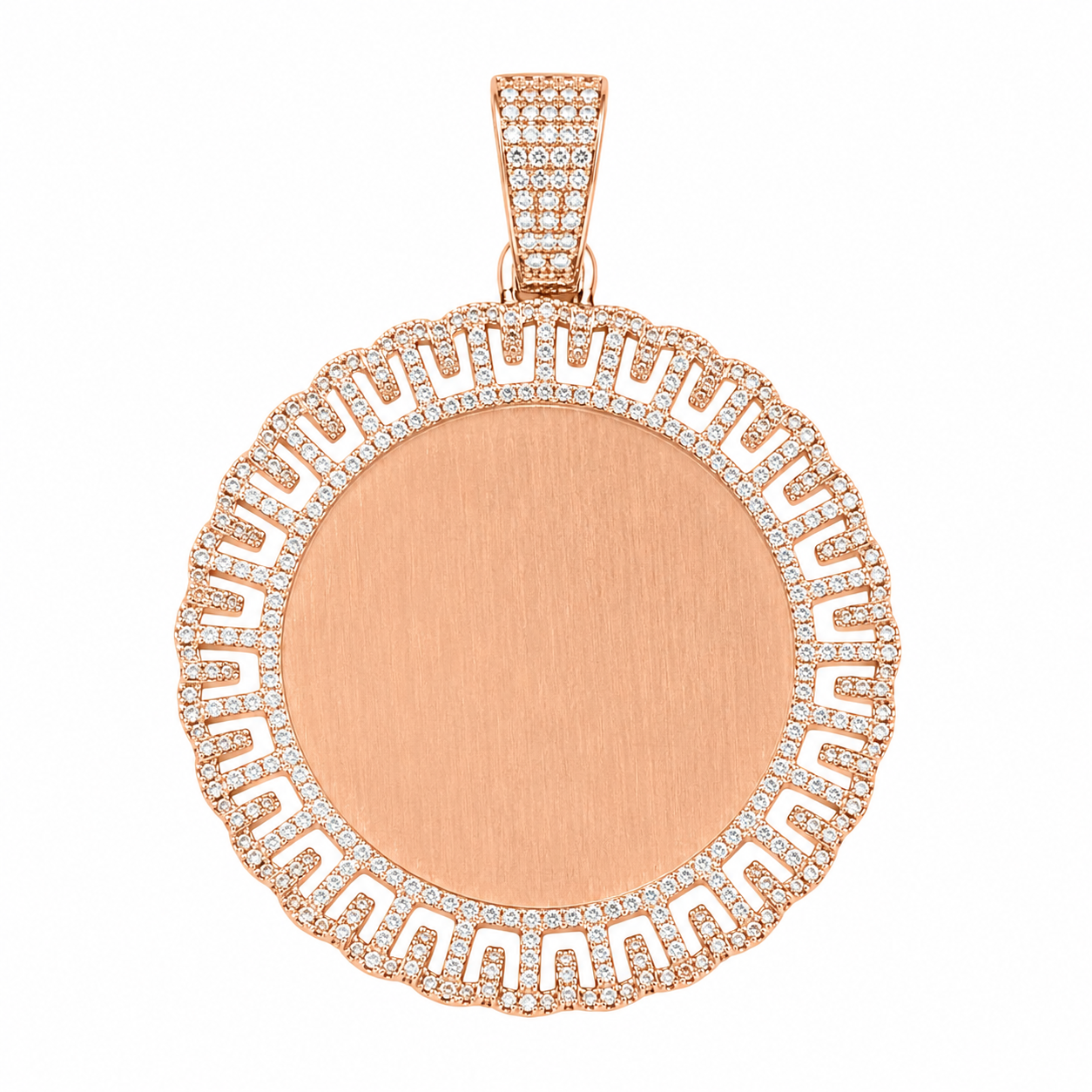 10K Two-Tone Gold Engravable Picture Pendant Round Charm 0.53 ct Natural Diamond