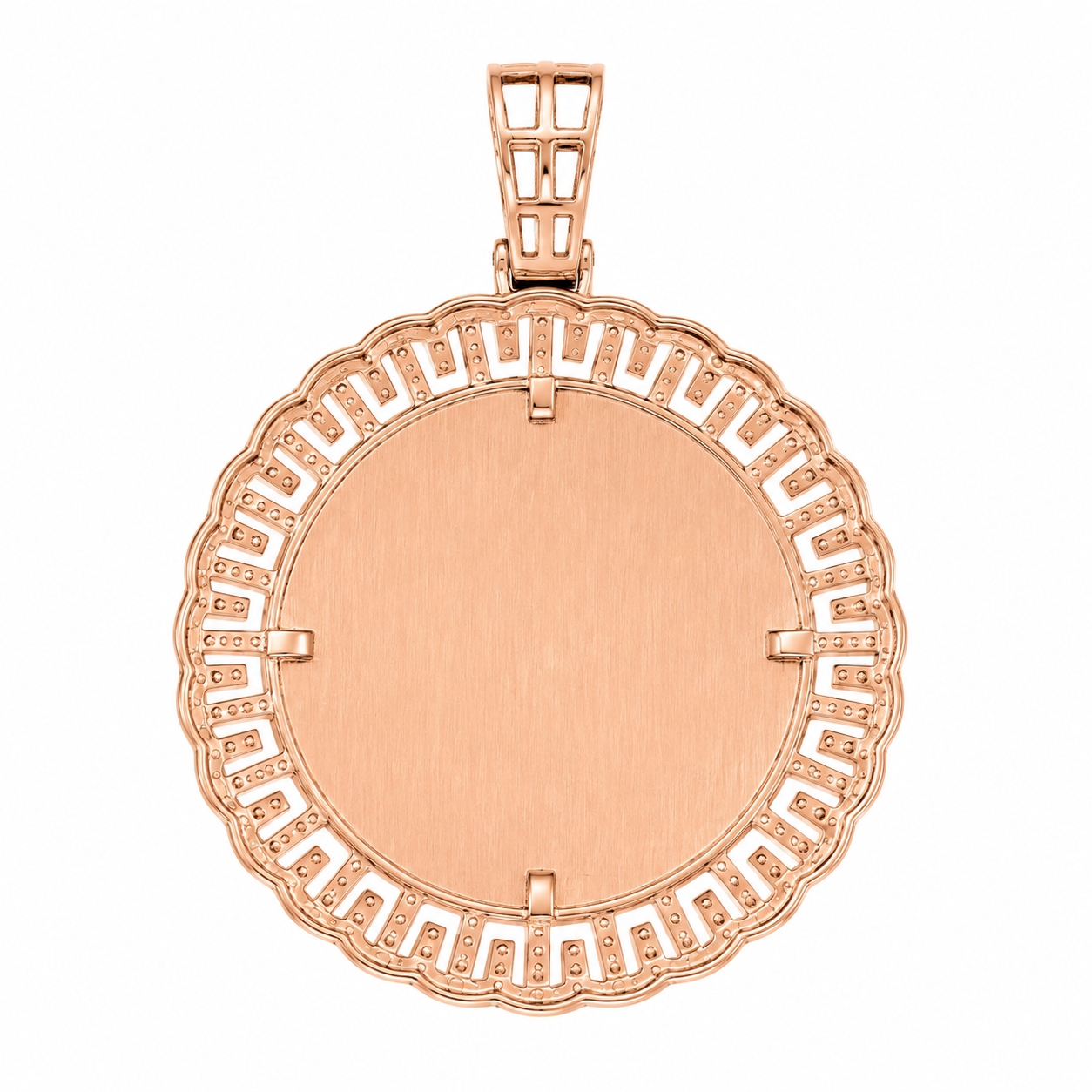 10K Two-Tone Gold Engravable Picture Pendant Round Charm 0.53 ct Natural Diamond