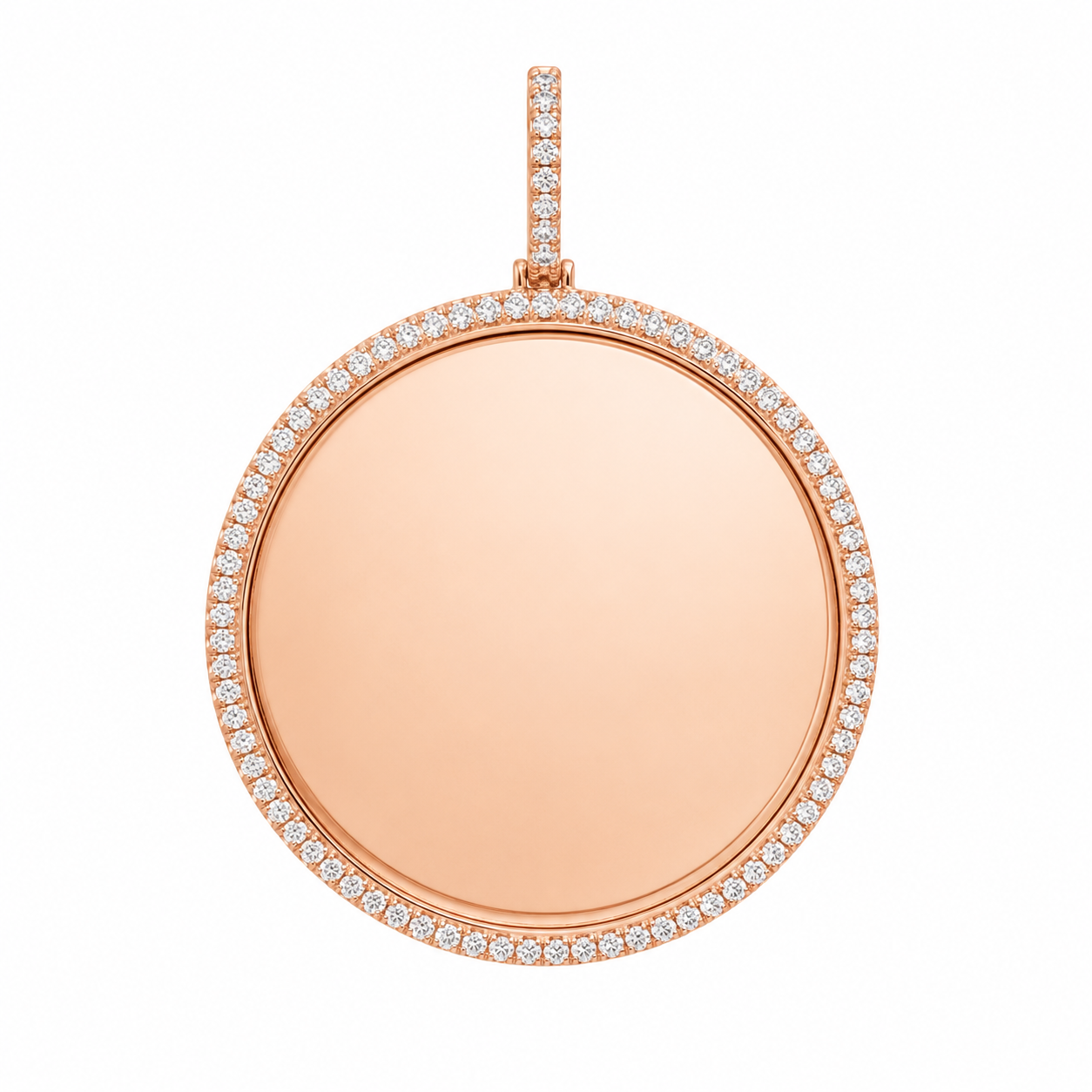 10K Rose Gold Engravable Picture Pendant Round Charm 1.86 ct Natural Diamond