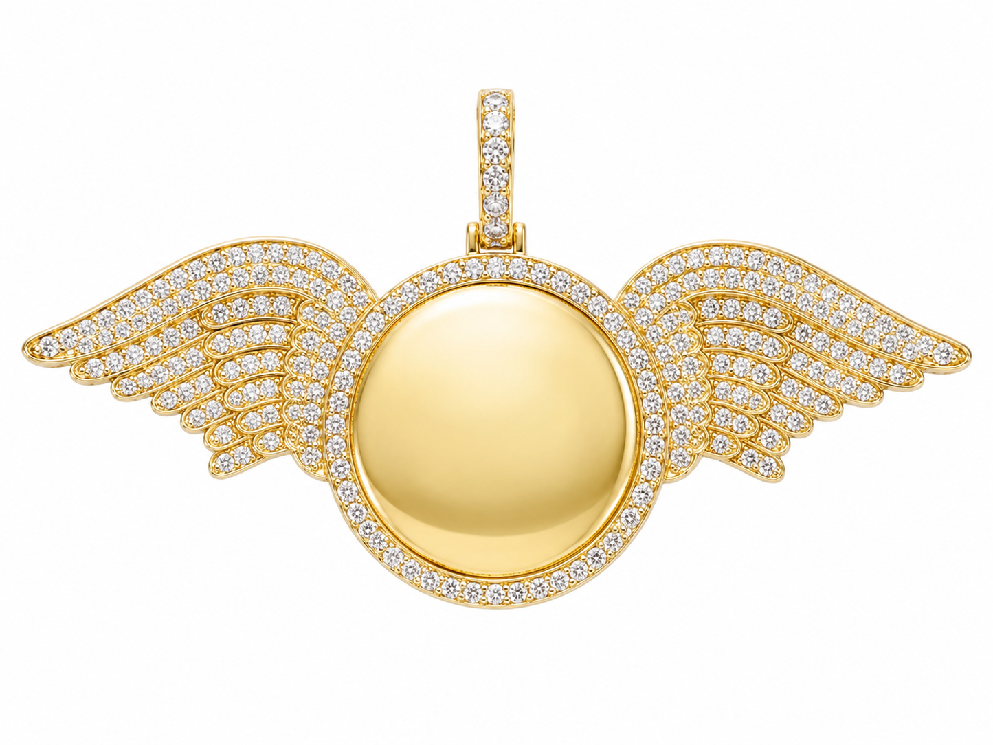 10K Yellow Gold Engravable Picture Pendant Angel Wing Charm 4.00 ct Natural Diamond