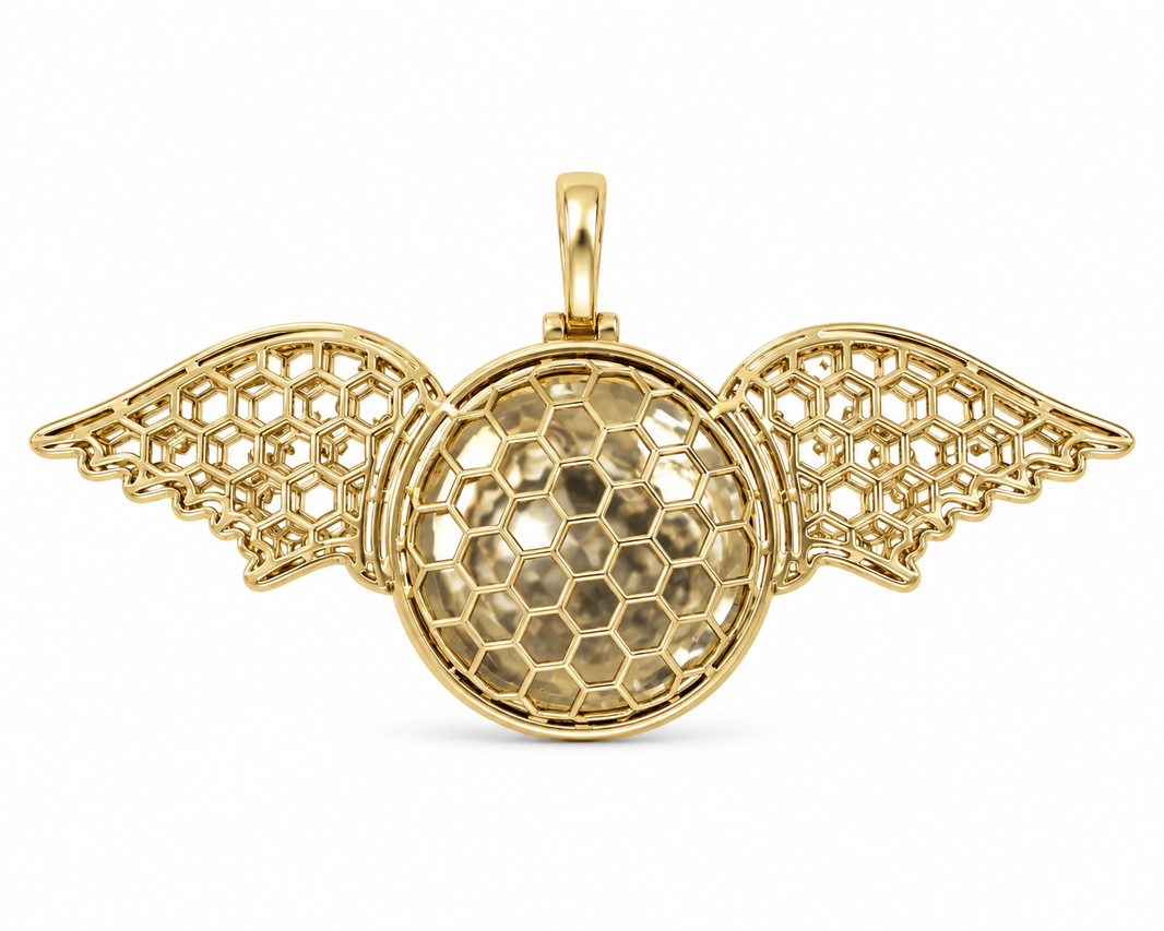 10K Yellow Gold Engravable Picture Pendant Angel Wing Charm 4.00 ct Natural Diamond