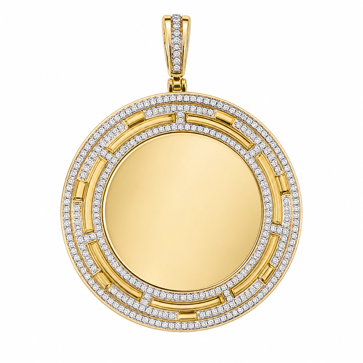 10K Yellow Gold Engravable Picture Pendant Round Charm 1.00 ct Natural Diamond