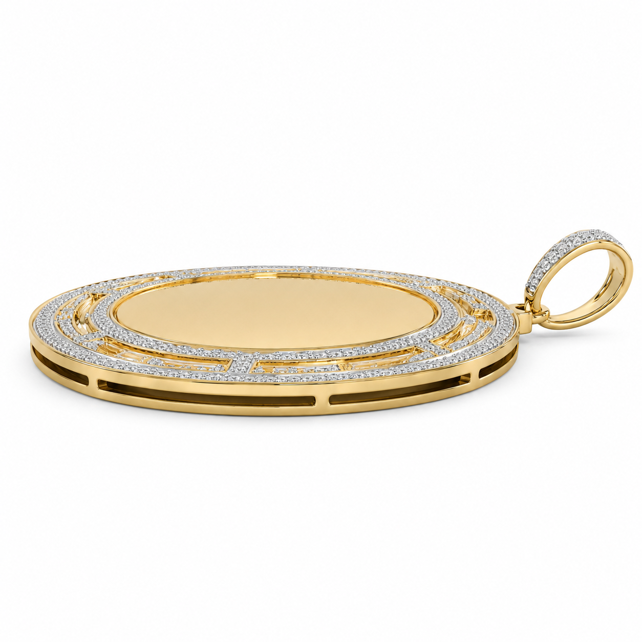 10K Yellow Gold Engravable Picture Pendant Round Charm 1.00 ct Natural Diamond