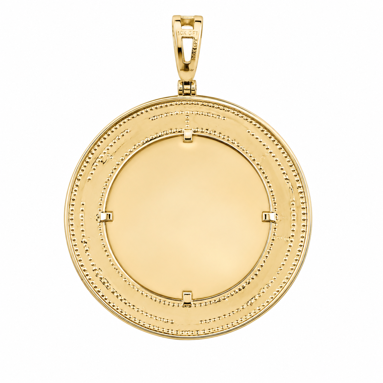 10K Yellow Gold Engravable Picture Pendant Round Charm 1.00 ct Natural Diamond