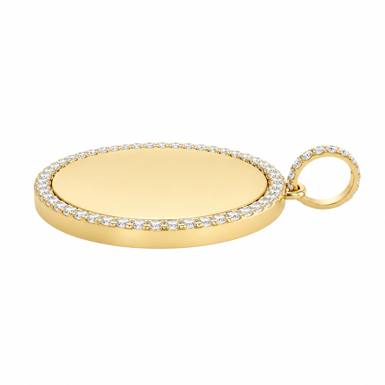 10K Yellow Gold 2-Sided Engravable Picture Pendant Round Charm 2.75 ct Natural Diamond