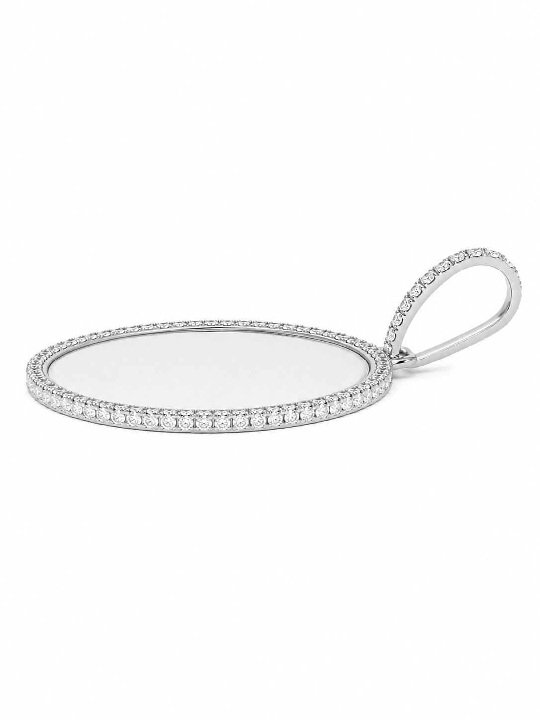 14K White Gold Engravable Picture Pendant Round Charm 0.75 ct Natural Diamond