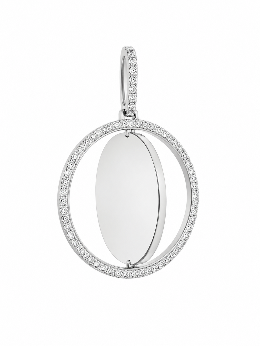 10K White Gold 2-Sided Engravable Picture Pendant Round Picture Charm 0.93 ct Natural Diamond