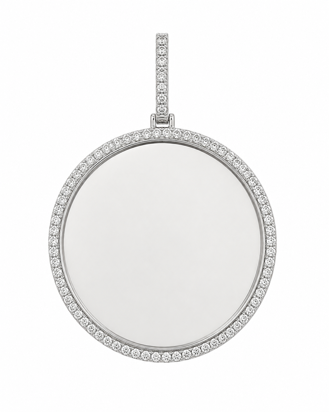 14K White Gold Engravable Picture Pendant Round Charm 0.75 ct Natural Diamond