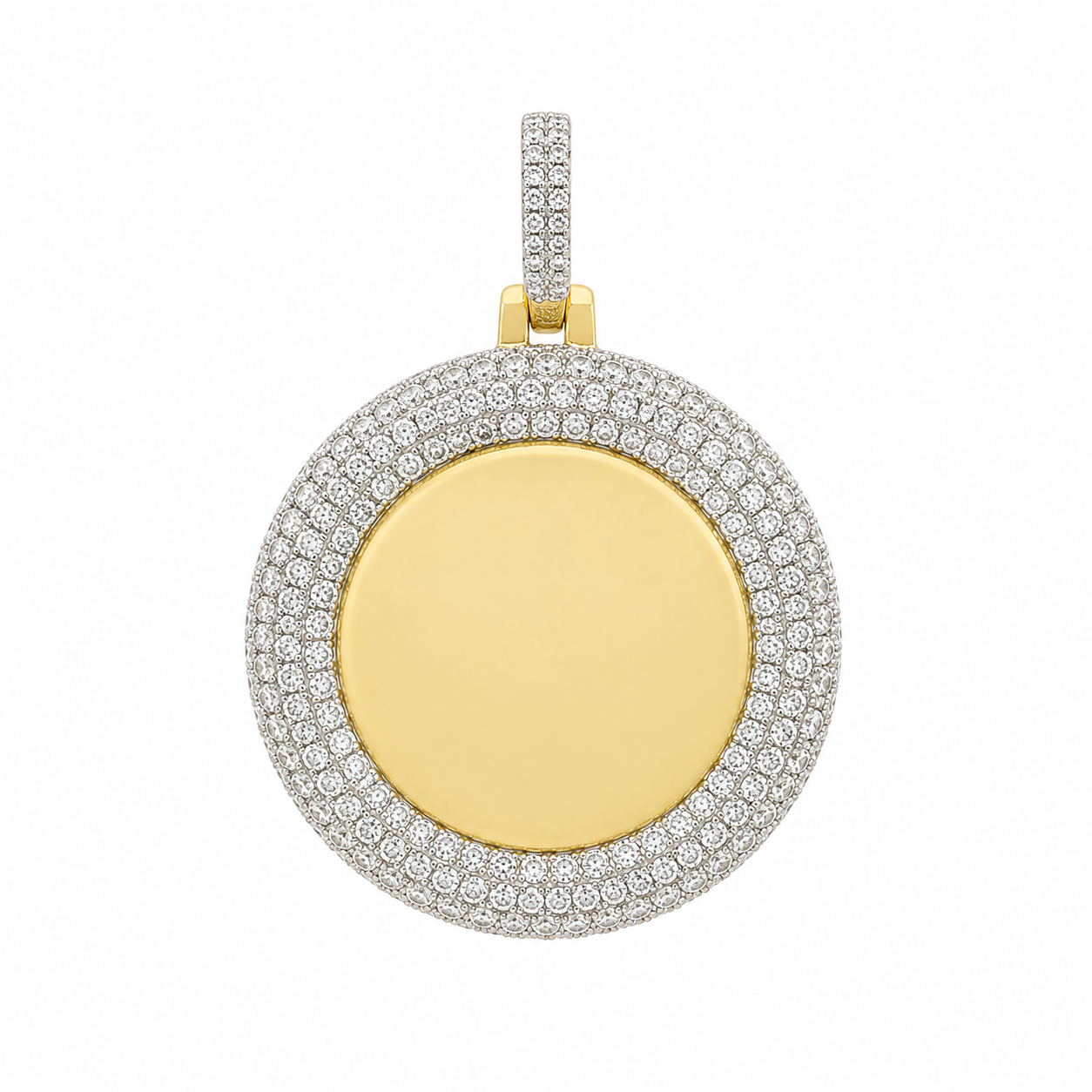 14K Two-Tone Gold Engravable Picture Pendant Round Charm 0.73 ct Natural Diamond