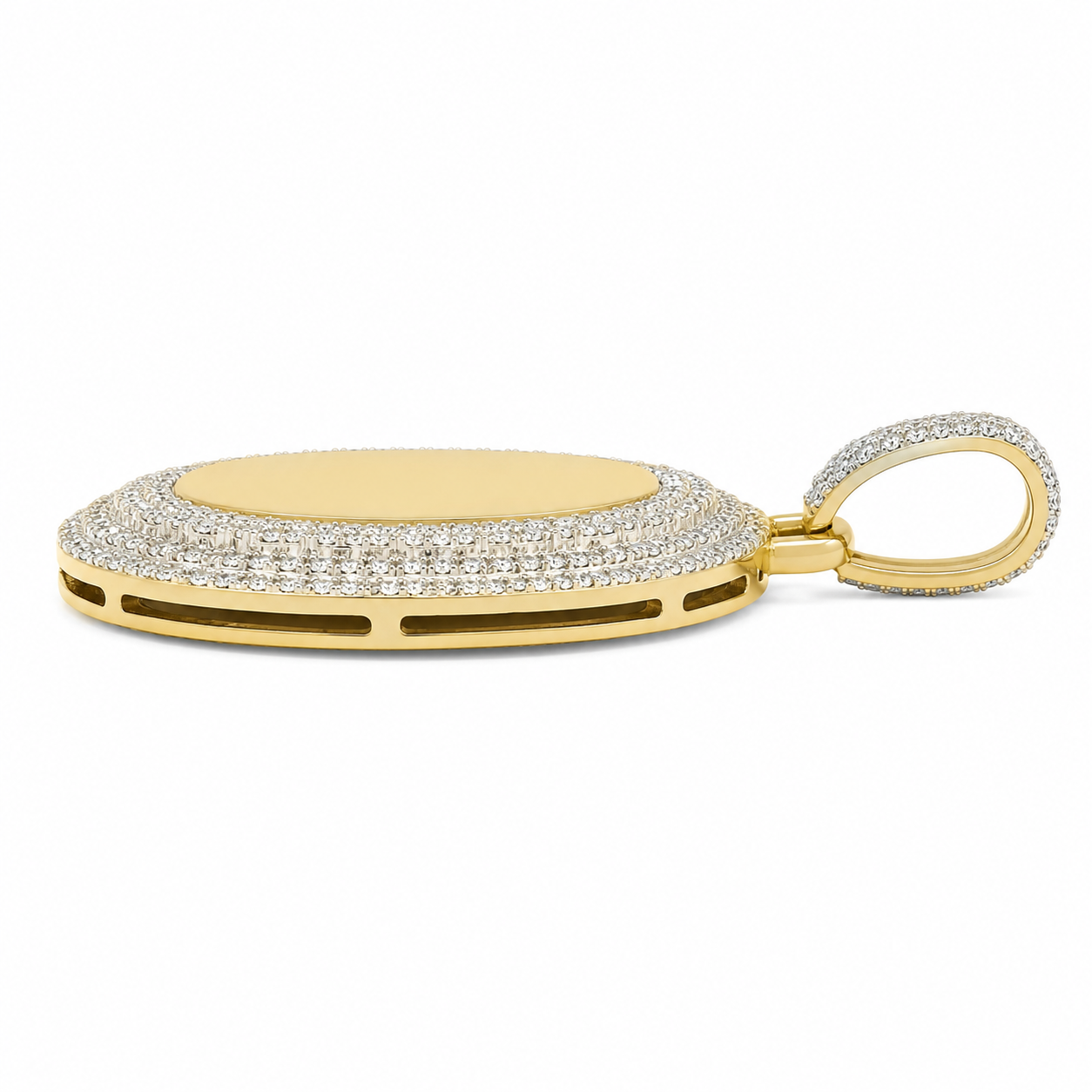 14K Two-Tone Gold Engravable Picture Pendant Round Charm 0.73 ct Natural Diamond