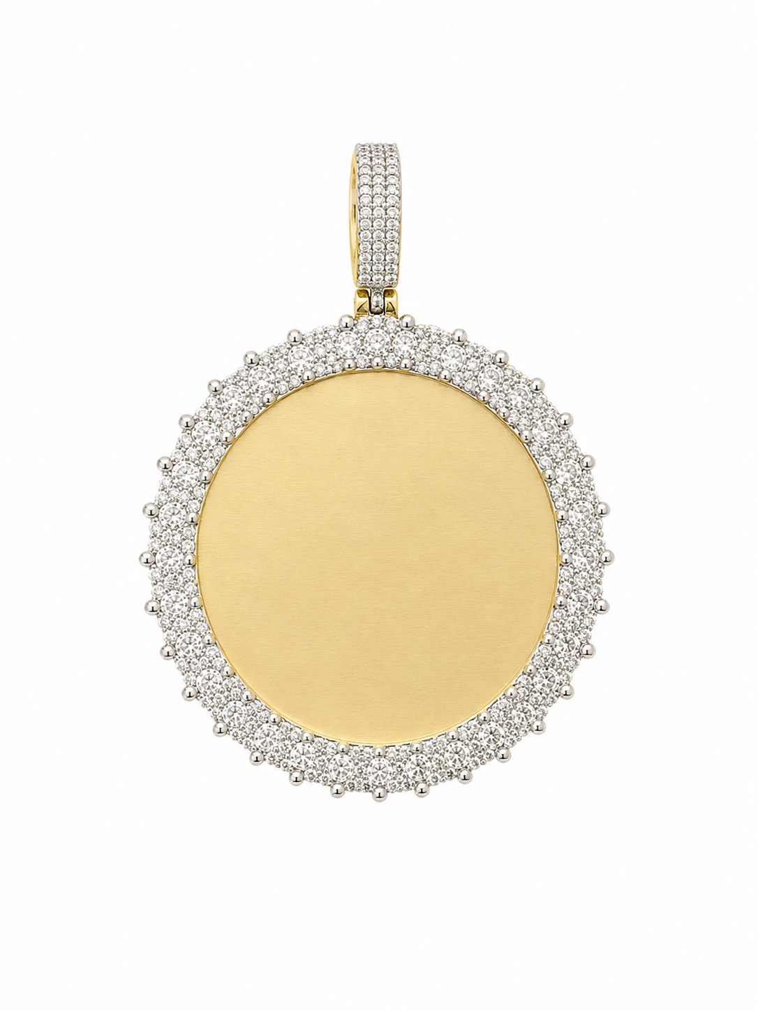 14K Two-Tone Gold Engravable Picture Pendant Round Charm 1.32 ct Natural Diamond