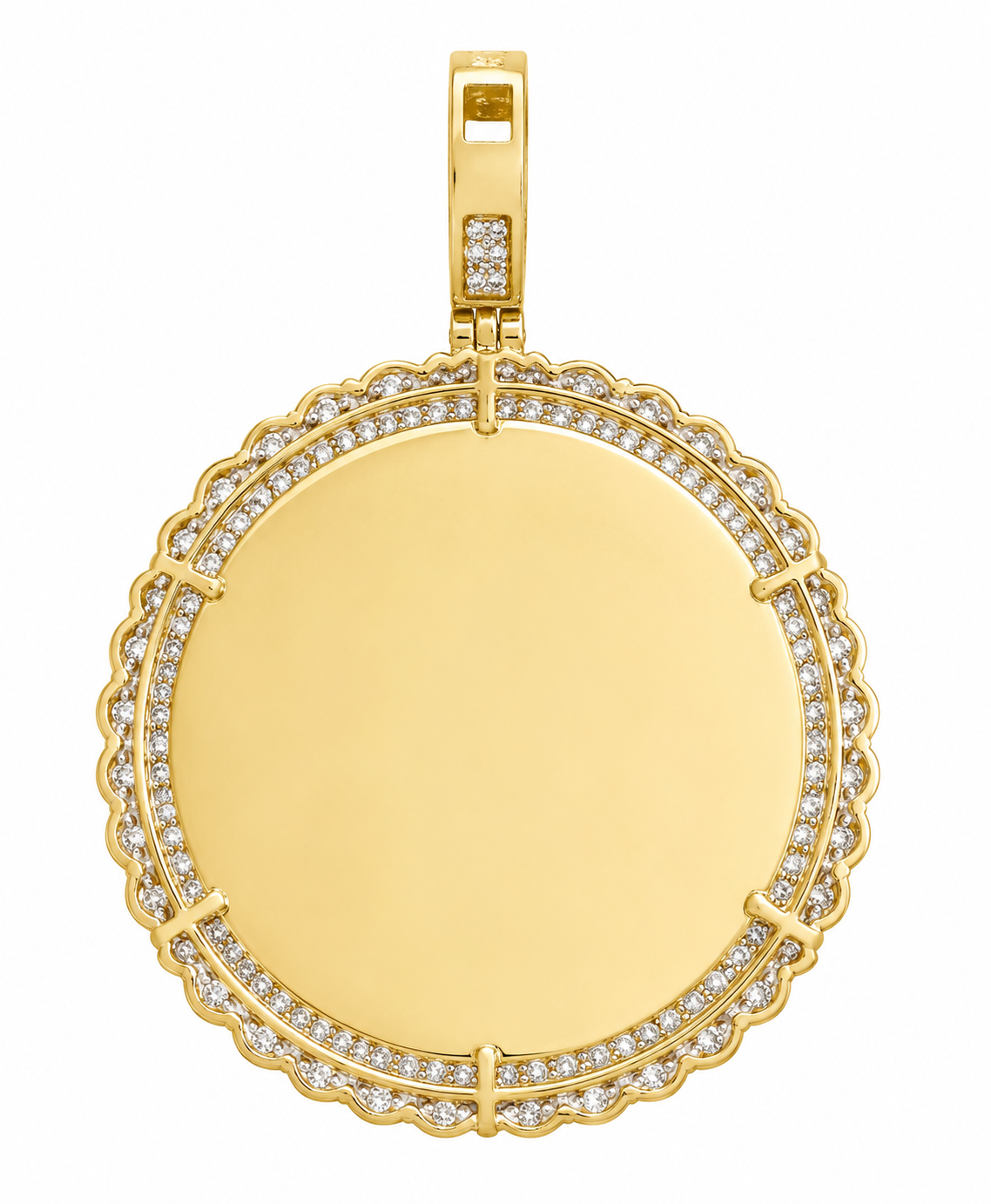 14K Two-Tone Gold Engravable Picture Pendant Round Charm 1.32 ct Natural Diamond