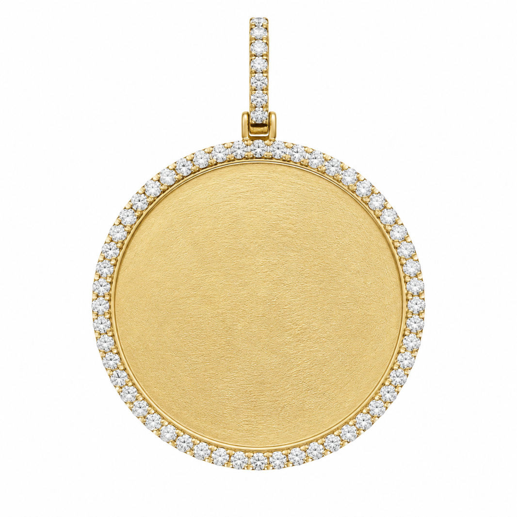 10K Yellow Gold Engravable Picture Pendant Round Charm 2.75 ct Natural Diamond