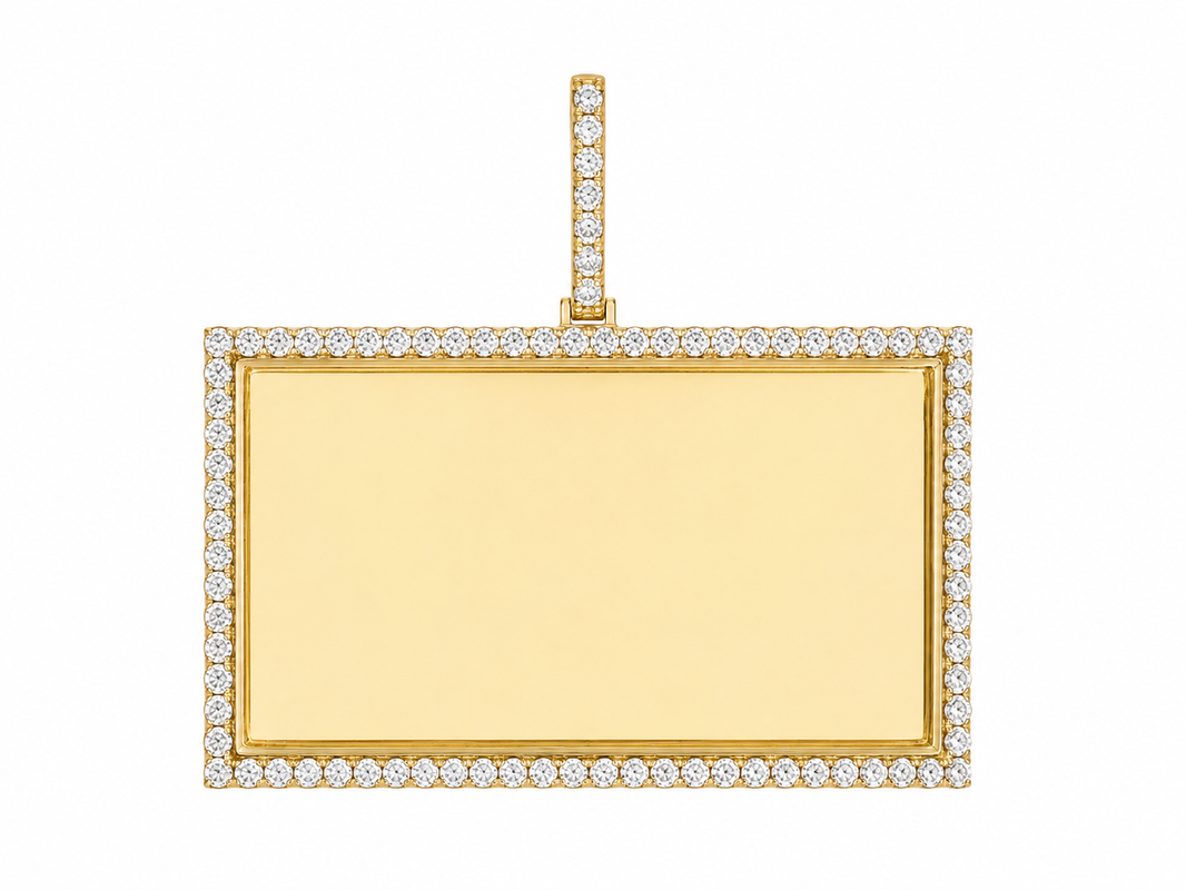 10K Yellow Gold Engravable Picture Pendant Rectangle Charm 1.99 ct Natural Diamond