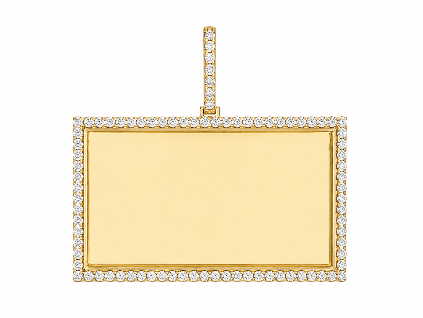 10K Yellow Gold Engravable Picture Pendant Rectangle Charm 1.99 ct Natural Diamond