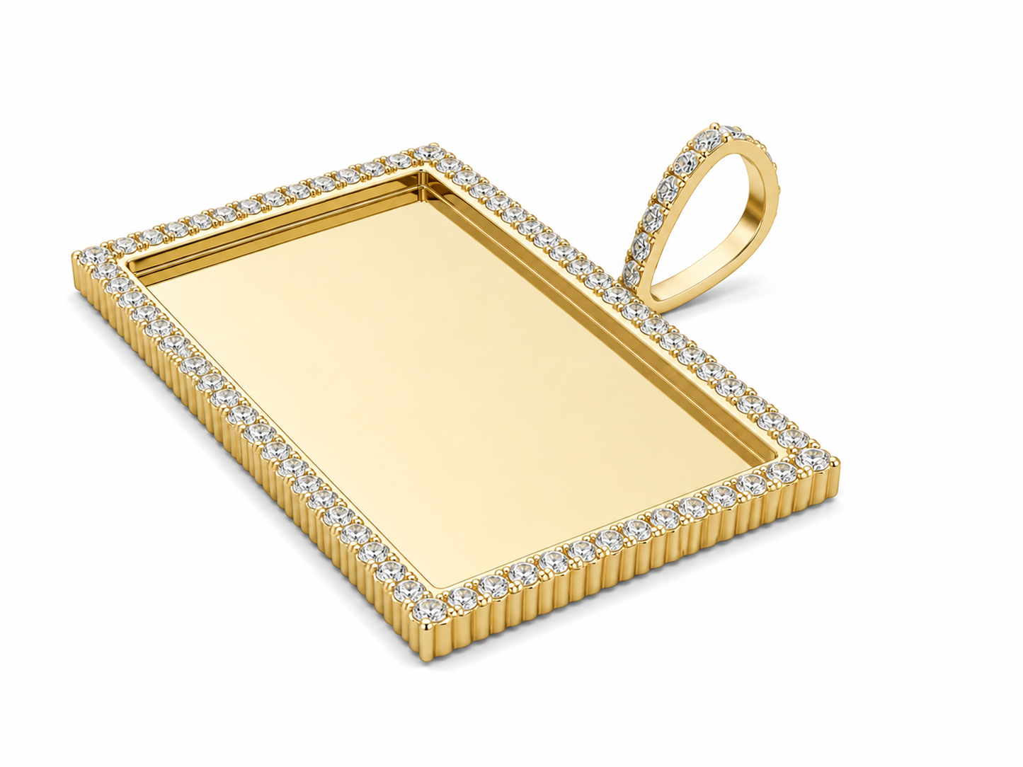 10K Yellow Gold Engravable Picture Pendant Rectangle Charm 1.99 ct Natural Diamond